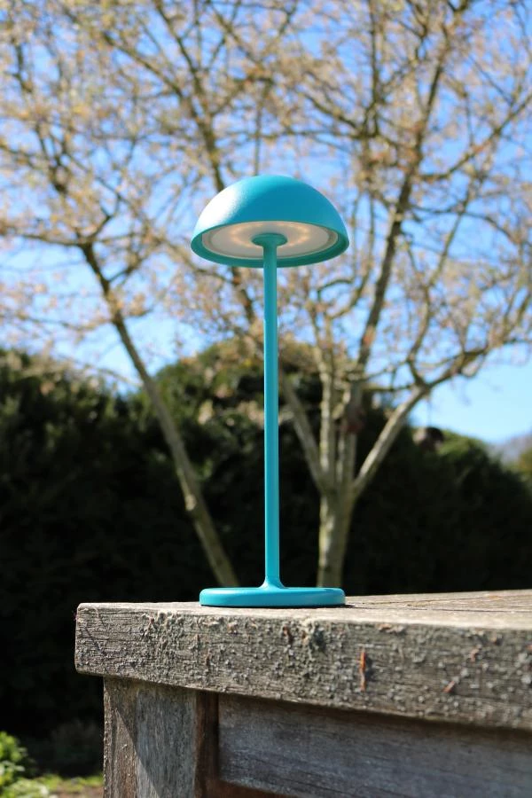 Lucide JOY - Oplaadbare Tafellamp Buiten - Accu/Batterij - Ø 12 cm - LED Dimb. - 1x1,5W 3000K - IP54 - Turkoois - sfeer 4